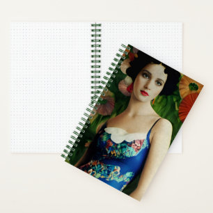 Elegant Art Deco Style Woman wth Large Flowers Art Notebook