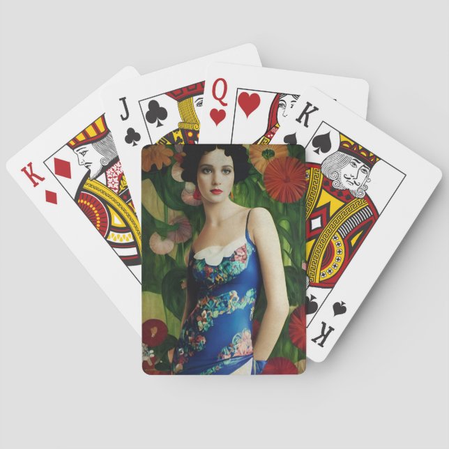 Elegant Art Deco Style Woman wth Large Flowers Art Playing Cards (Back)