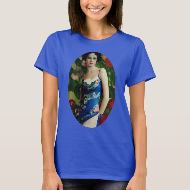 Elegant Art Deco Style Woman wth Large Flowers Art T-Shirt (Front)