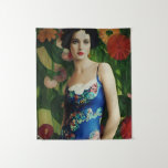 Elegant Art Deco Style Woman wth Large Flowers Art Tapestry<br><div class="desc">Feeling fancy? Feast your eyes on this Art Deco style masterpiece! The roaring 20s might be over,  but the glamour lives on in this stunning piece. The intricate details and vibrant colours of the flowers will leave you feeling like a true Gatsby.</div>