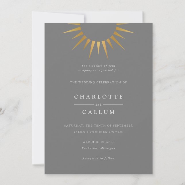 Elegant art deco sun wedding invitation (Front)