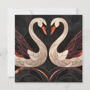 Elegant Art Deco Swans Forming a Heart Holiday Card