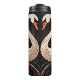 Elegant Art Deco Swans Forming a Heart Thermal Tumbler