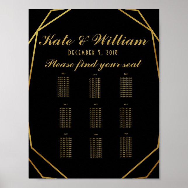 Elegant art deco Table plan party/wedding Poster (Front)