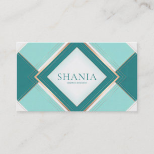 Elegant Art Deco Teal Geometric Diamond Gold Line Business Card