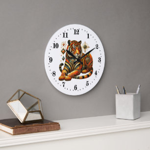 Elegant art deco tiger large clock