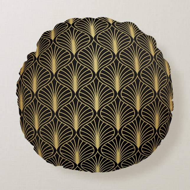 Elegant Art Deco: Vintage Abstract Round Cushion (Front)