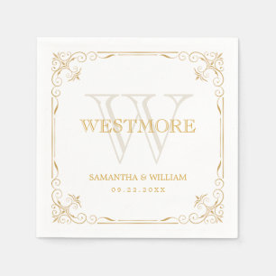 Elegant Art Deco Vintage Gold Monogram Wedding Napkin