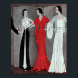 Elegant Art Deco Vintage Retro Party Poster<br><div class="desc">This elegant art deco fashion illustration,  with beautiful women in long party gowns of red,  black,  and white,  was found in a vintage magazine from 1931.</div>