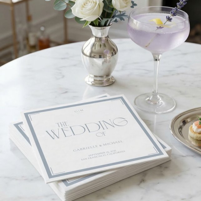 Elegant Art Deco Wedding Dusty Blue  Napkin (Creator Uploaded)