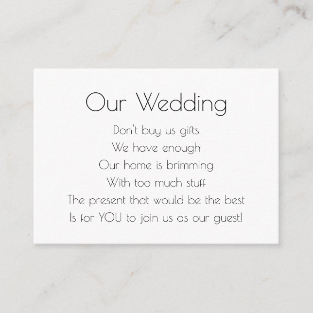 Elegant Art Deco Wedding No Gifts Poem  Enclosure Card (Front)