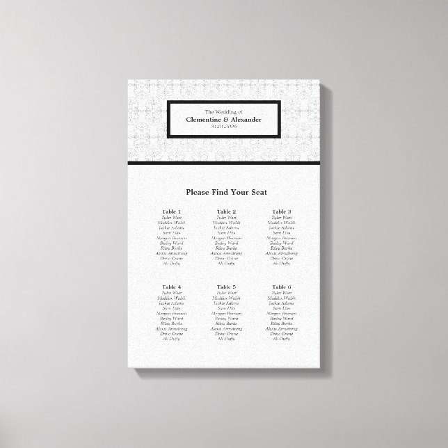 Elegant Art Deco Wedding Seating Chart (6 tables) Canvas Print (Front)