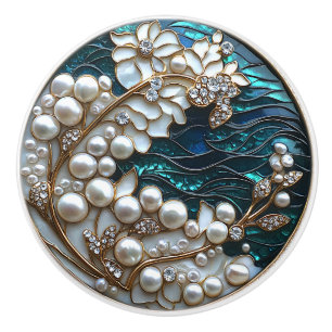  Elegant Art Deco White Pearls Diamonds  Ceramic Knob