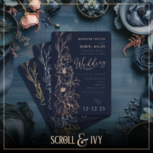 Elegant Art Deco Wildflower Wedding Invitation