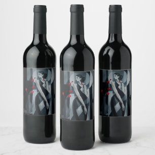Elegant Art Deco Wine Bottle Label Moody Party &