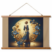 Elegant Art Deco Woman in Gold and Blue