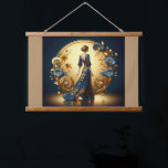 Elegant Art Deco Woman in Gold and Blue Hanging Tapestry<br><div class="desc">This stunning art deco illustration captures the timeless elegance of a poised woman in a flowing navy-blue gown adorned with intricate gold floral embellishments. Framed by a luxurious golden arch with ornate decorative patterns and delicate blue and gold flowers, the composition exudes sophistication and vintage glamour. The harmonious blend of...</div>