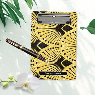 Elegant Art Deco Yellow Peacock Pattern Mini Clipboard