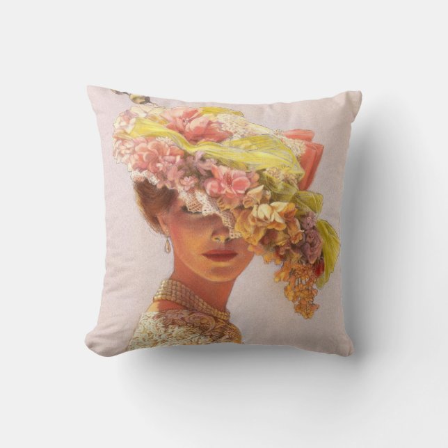 Elegant Art Decor Pillow floral hat Victorian lady (Front)