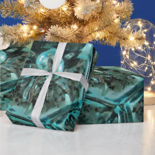 Elegant Art Glass Blue Green Jewel Aqua Christmas Wrapping Paper