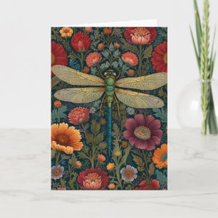 Elegant art nouveau Autumn floral Dragonfly Card