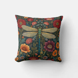 Elegant art nouveau Autumn floral Dragonfly Cushion