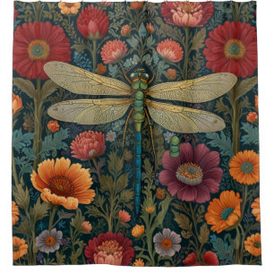 Elegant art nouveau Autumn floral Dragonfly Shower Curtain
