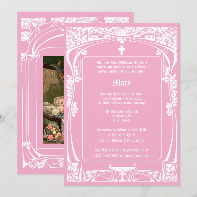 Elegant Art Nouveau Baptism Invitation (Front/Back)