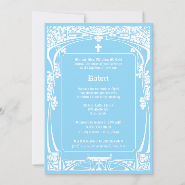 Elegant Art Nouveau Baptism Invitation (Front)