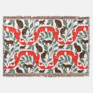 Elegant Art Nouveau Blue Black Cat-Whimsical  Throw Blanket