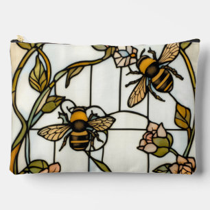 Elegant art nouveau botanical  bee stain glass accessory pouch