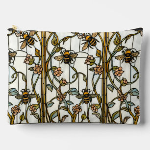 Elegant art nouveau botanical  bee stain glass accessory pouch