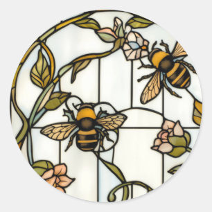 Elegant art nouveau botanical  bee stain glass classic round sticker