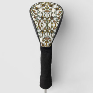 Elegant art nouveau botanical  bee stain glass golf head cover
