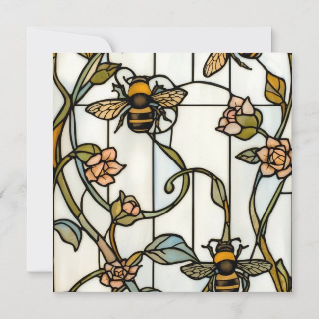 Elegant art nouveau botanical  bee stain glass invitation (Front)