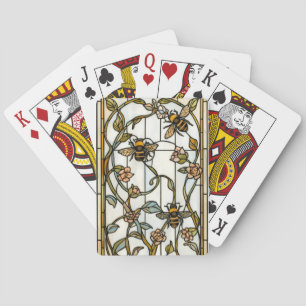 Elegant art nouveau botanical  bee stain glass playing cards
