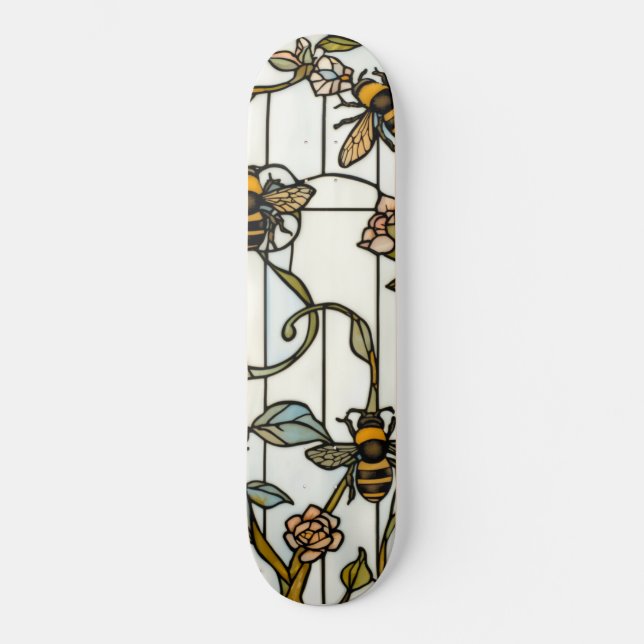 Elegant art nouveau botanical  bee stain glass skateboard (Front)
