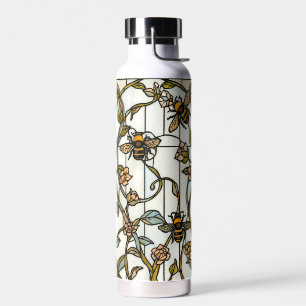 Elegant art nouveau botanical  bee stain glass water bottle