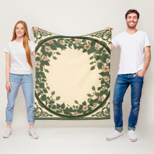 Elegant Art Nouveau Botanical Floral Wreath Fleece Blanket