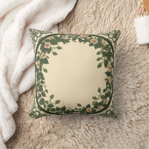 Elegant Art Nouveau Botanical Floral Wreath Throw  Cushion