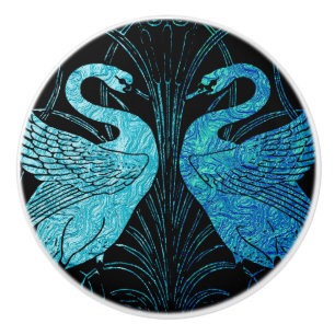 elegant art nouveau design, metallic teal & black, ceramic knob