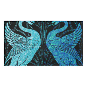 elegant art nouveau design, metallic teal & black, name tag