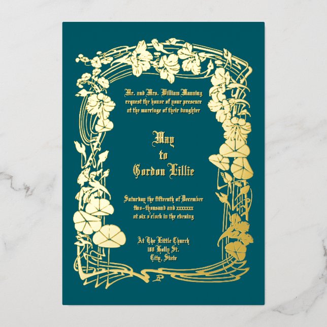 Elegant Art Nouveau Floral Border Wedding (Front)