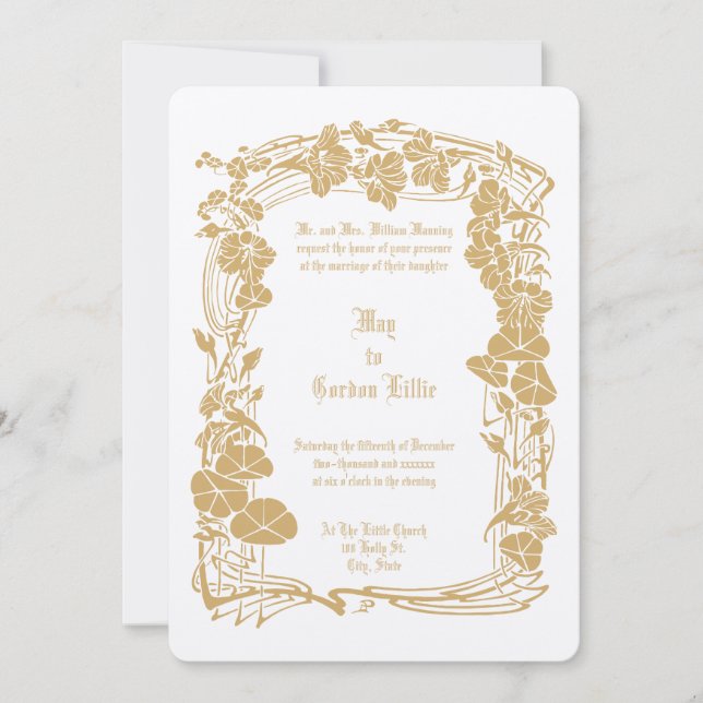 Elegant Art Nouveau Floral Border Wedding Invitation (Front)