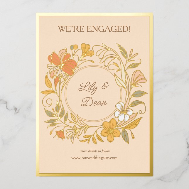 Elegant Art Nouveau Floral Foil Announcement (Front)