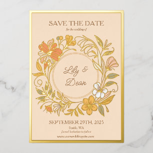 Elegant Art Nouveau Floral Foil Save the Date Card