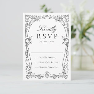 Elegant Art Nouveau Floral Frame Wedding RSVP Card