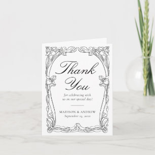 Elegant Art Nouveau Floral Frame Wedding Thank You Card