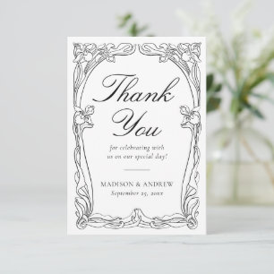 Elegant Art Nouveau Floral Frame Wedding Thank You Card