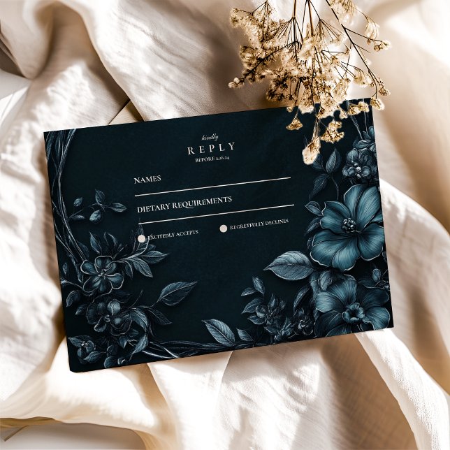 Elegant Art Nouveau Floral Halloween Wedding  RSVP Card (Creator Uploaded)